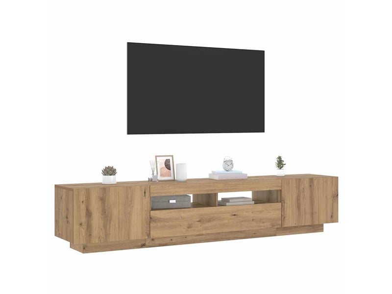  Meuble tv - banc tv - meuble de rangement avec lumières led chêne artisanal bois d'ingénierie  - Conforama E