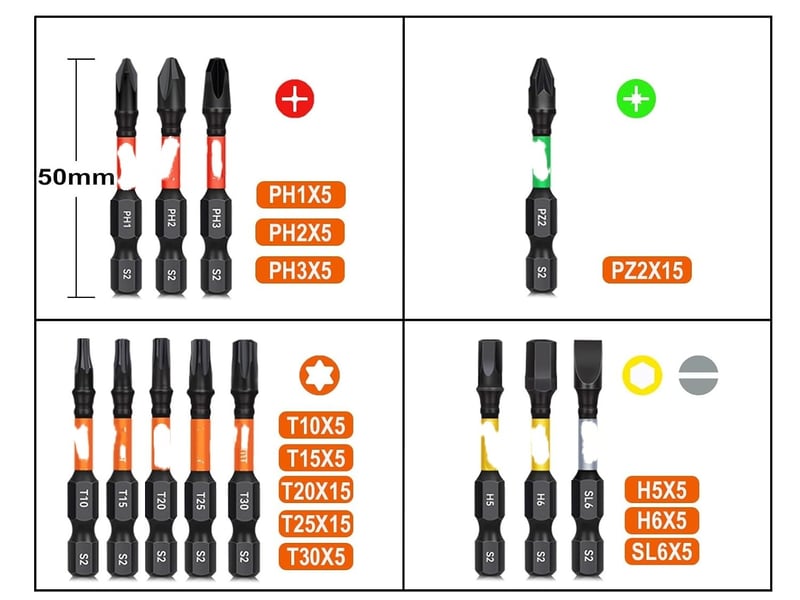 Jeu de 90 embouts de vissage professionnels 50 mm (torx, ph, pz, hex, fente), acier s2 magnétique - Conforama B