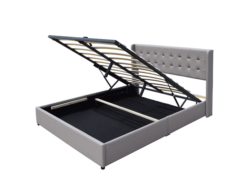 Lit coffre de rangement 120x190 cm - tête de lit capitonnée - montage rapide - 12 lattes - confort optimal - design moderne - espace de rangement  - Conforama D