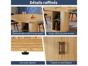 Table à manger extensible naturel, rangement, casier à vin, étagères réglables, confort, solide, robuste - mdf - 118x118x76.8cm