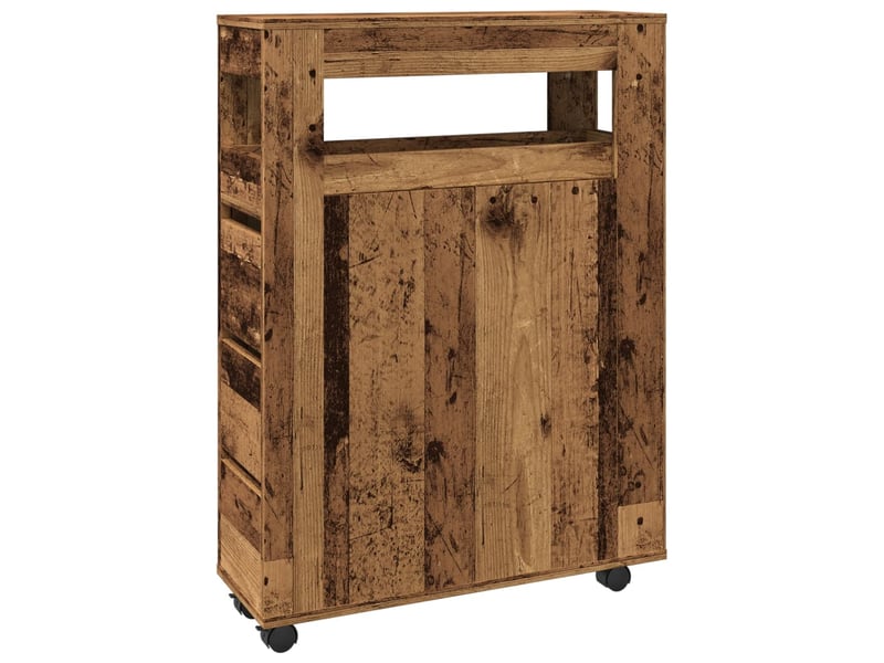  Meuble étroit salle de bain, commode à roulettes vieux bois shl4087  - Conforama A
