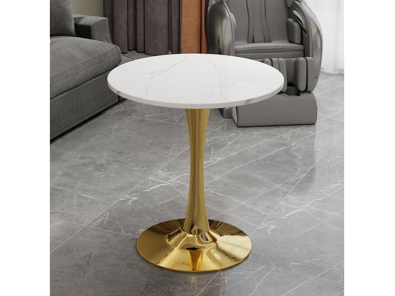  Guéridon rond 70x70x72 cm, plateau en marbre artificiel blanc, finition dorée  - Conforama B