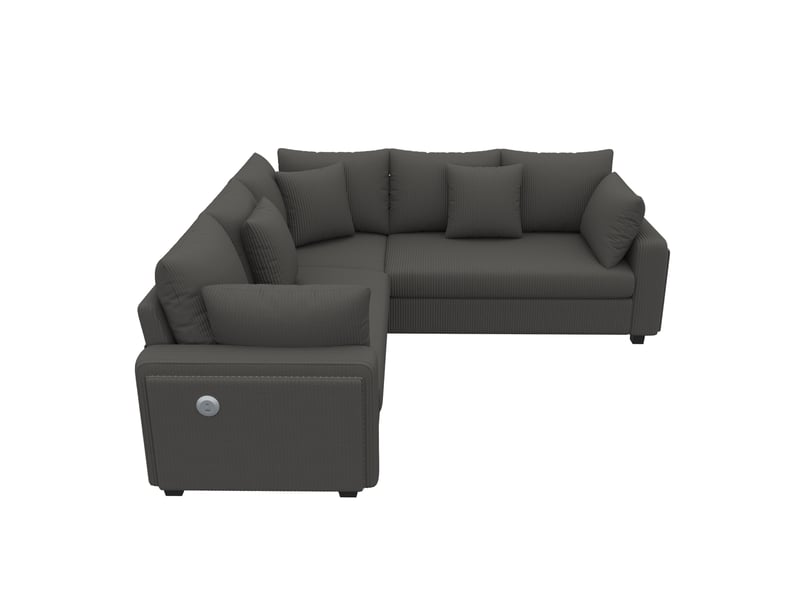  Canapé d'angle 198x198x83 cm – gris – led d'ambiance, usb-c et confort 5 places en velours côtelé  - Conforama A
