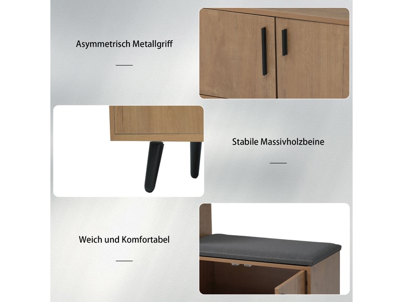  Meuble à chaussures avec banc naturel, panneau de particules, 120 × 34 × 82 cm, rangement, pour entrée et couloir  - Conforama E