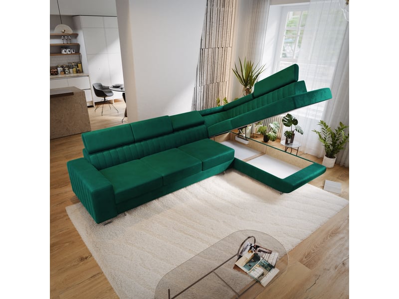  Canapé d'angle hestion, velours vert bouteille  - Conforama C