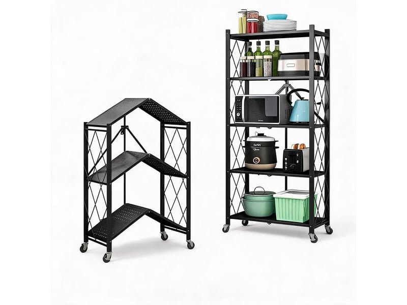  Étagère de rangement pliante 5 niveaux en métal sur roulettes verrouillables– rack filaire mobile– cuisinegarage –  70×35×158 cm PHK_33Q3AMK9 - Conforama A