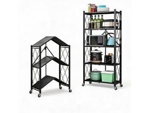 Étagère de rangement pliante 5 niveaux en métal sur roulettes verrouillables– rack filaire mobile– cuisinegarage –  70×35×158 cm