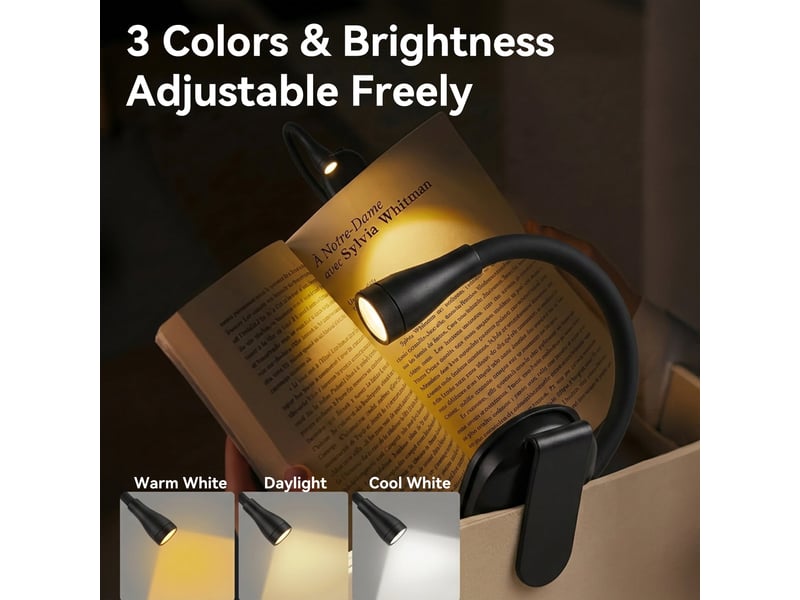  Lot de 6 lampe de lecture led à pince rechargeable, 3 températures de couleur, intensité réglable, lampe portable pour lire au lit, noir, lot de 6  - Conforama D