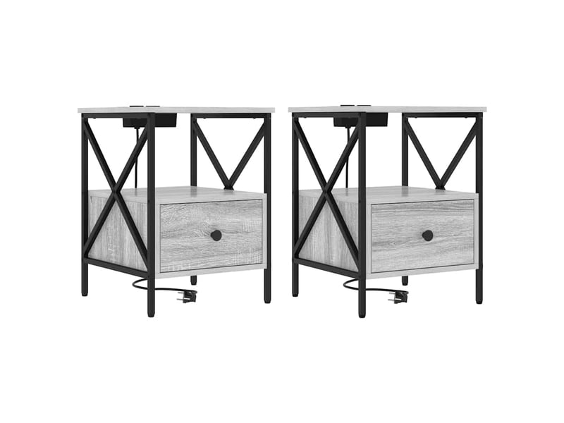  Table de chevet - cabinet de chevet - table de nuit 2 pièces gris sonoma 41,5 x 40,5 x 55 cm  - Conforama A