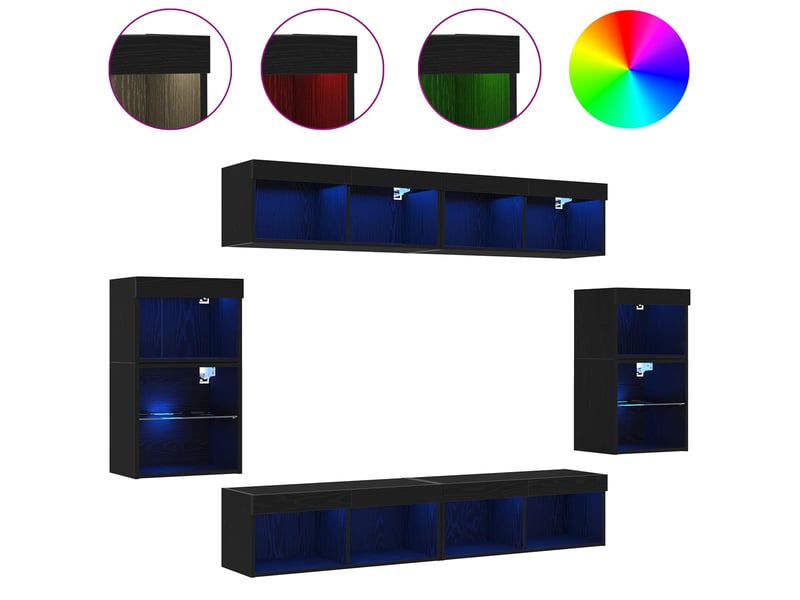  Ensemble meuble tv - banc tv - meuble de rangement 8 pcs chêne noir bois d'ingénierie  - Conforama D