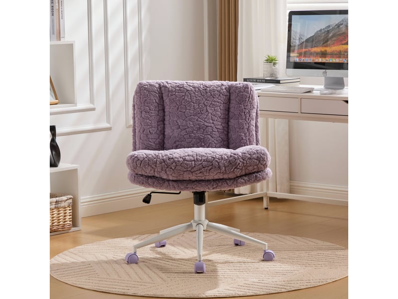  Fauteuil de bureau violet en fausse fourrure, assise large pivotante réglable  - Conforama B