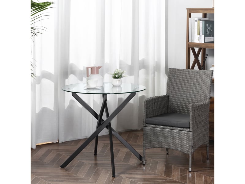 Table basse ronde avec plateau en verre trempé et pieds croisés en acier, pour salon, 80×80×75 cm, noir - Conforama B