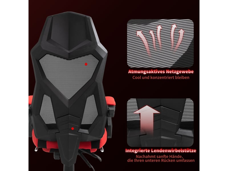  Fauteuil de bureau gaming avec repose-pieds noir et rouge 58 x 63 x 112-122 cm  - Conforama E