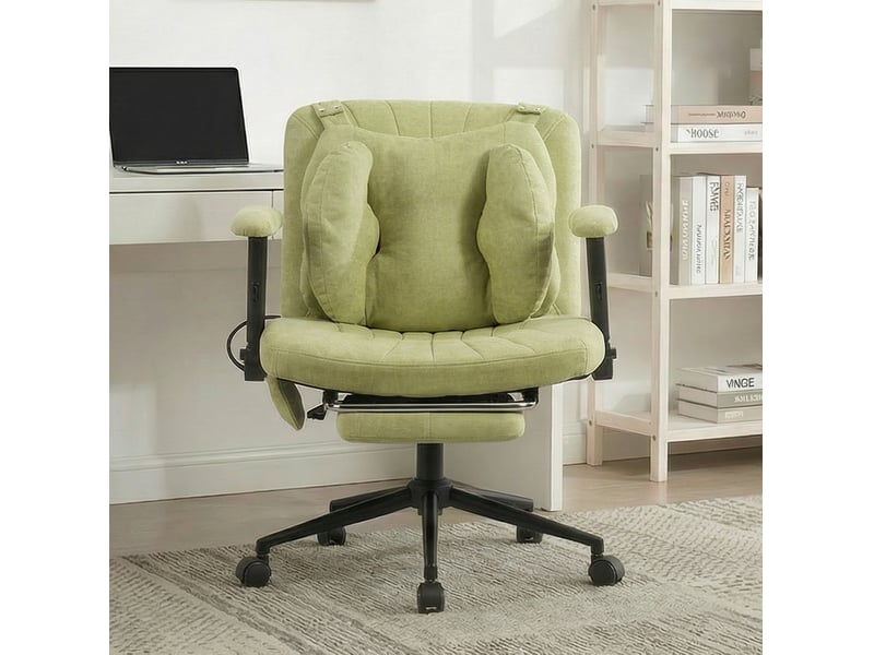  Chaise de bureau pivotante verte en tissu respirant, hauteur réglable, avec repose-pieds et soutien lombaire  - Conforama E