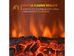 Cheminée électrique effet de flamme thermostat 1000-2000 w noir or style néo rétro