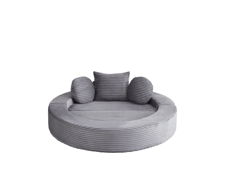 Canapé convertible 4-en-1 en velours côtelé, demi-lune ou lit rond, 3 coussins inclus, sans montage, design compact - Conforama A