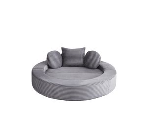 Canapé convertible 4-en-1 en velours côtelé, demi-lune ou lit rond, 3 coussins inclus, sans montage, design compact