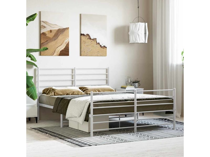  Lit double- lit adulte -  cadre de lit métal sans matelas et pied de lit blanc 120x190 cm  - Conforama C