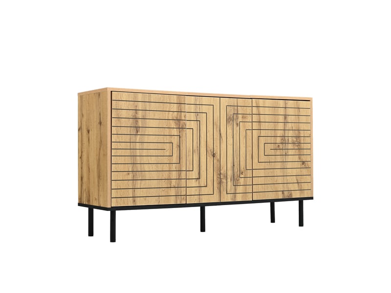  Buffet bois naturel meuble de rangement 3 portes 120x35x68 cm  - Conforama A