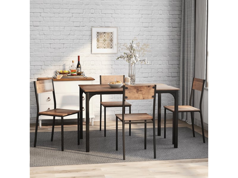  Ensemble table à manger avec 4 chaises, finition marron vintage, table compacte pour petit espace, cuisine, salon ou balcon  - Conforama C