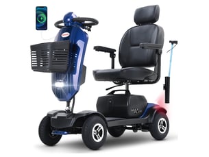 Scooter électrique de mobilité pour seniors 300 w, charge 136 kg, autonomie jusqu’à 25 km, appuie-tête pivotant à 360°, bleu