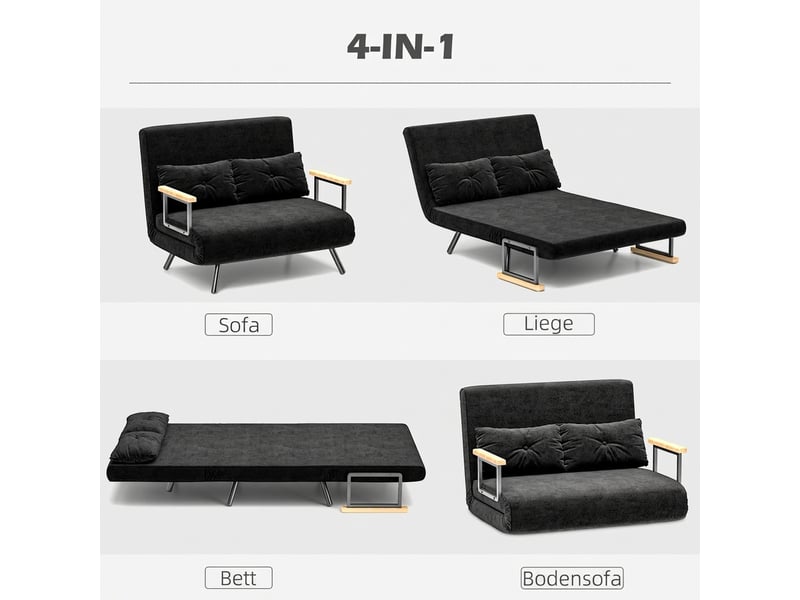  Canapé-lit 2 places convertible en velours avec 2 coussins noir 102 x 73 x 81 cm  - Conforama D