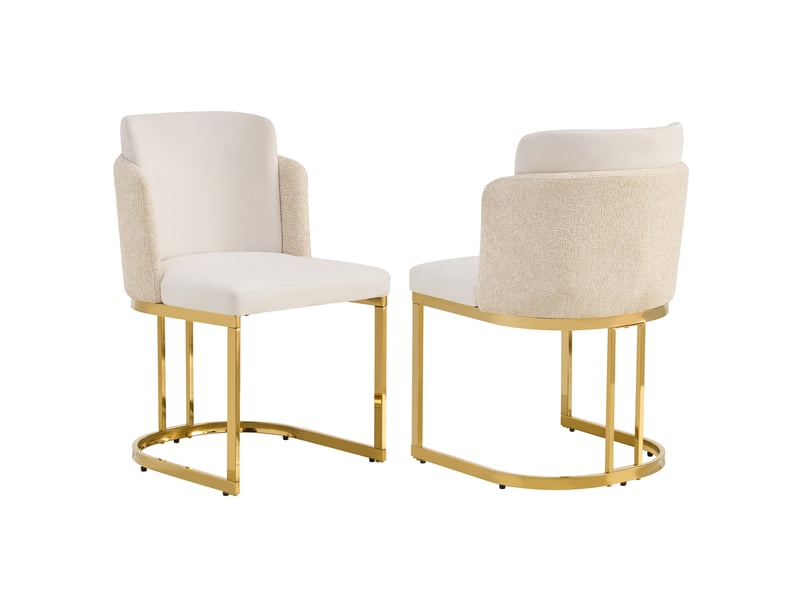  Lot de 2 chaises de salle à manger à dossier double, beige et or, design premium, cadre métallique  - Conforama A
