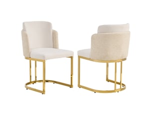 Lot de 2 chaises de salle à manger à dossier double, beige et or, design premium, cadre métallique
