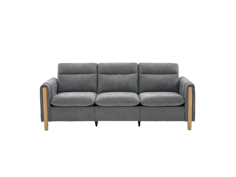 Canapé d'angle forme l style nordique ottoman de rangement poches latérales pieds en bois tissu chenille gris - Conforama A