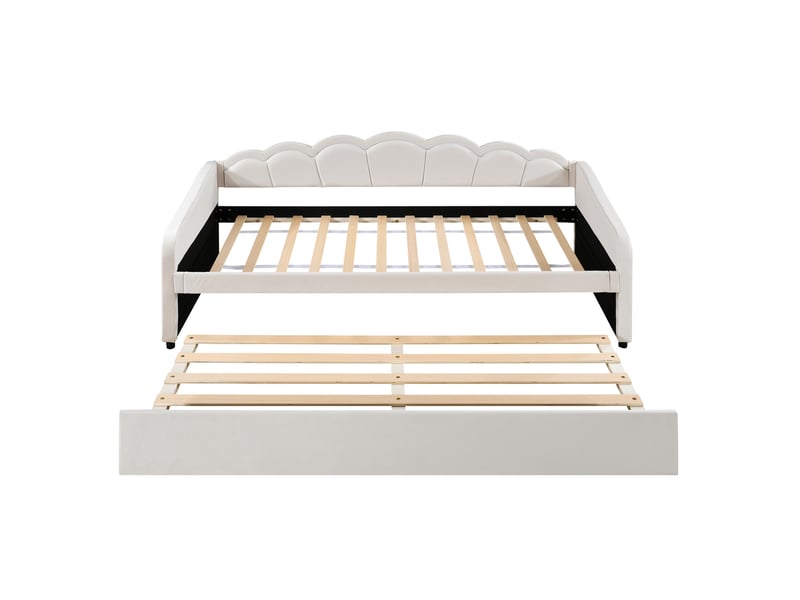  Lit gigogne 90x200 avec éclairage led, lit banquette velours beige pour chambre d'amis  - Conforama A
