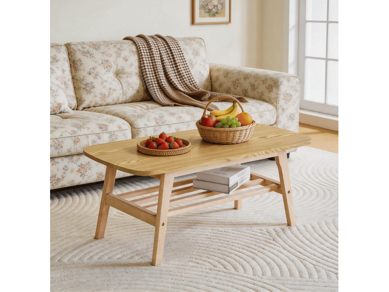  Table basse 100x48x42,5 cm rangement 2 niveaux bois coloris bois  - Conforama C