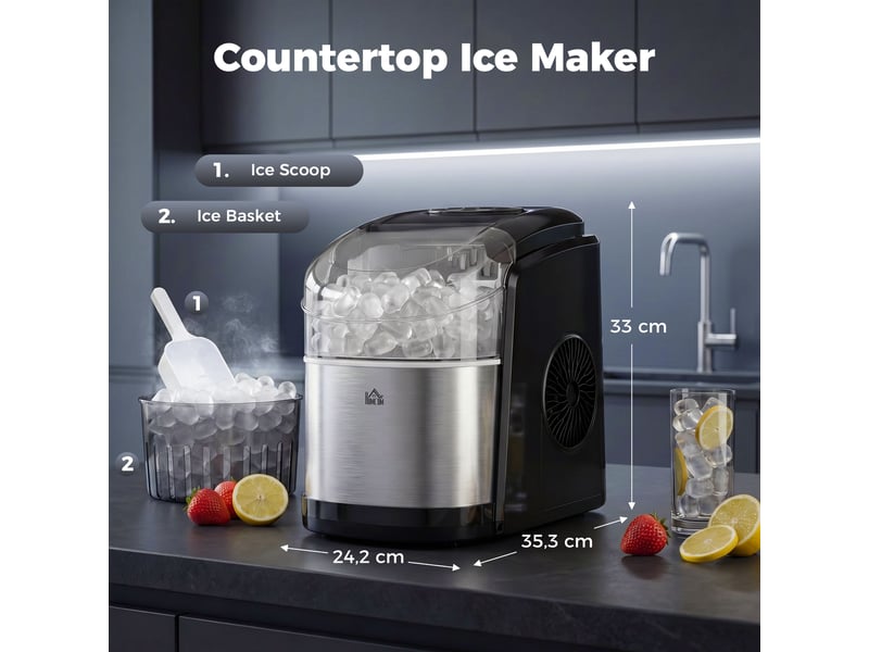 Machine à glaçons réservoir eau 1,7 l capacité réservoir glace 0,9 kg pelle et panier inclus 9 glaçons6-12minutes - Conforama C