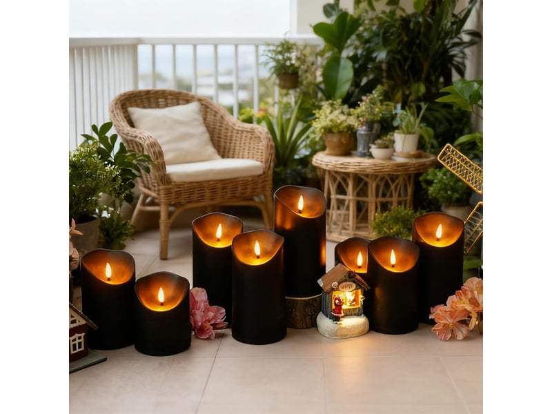 24 bougies pilier led noires sans flamme, effet vacillant avec télécommande et minuterie, bougies électriques décoratives - Conforama B
