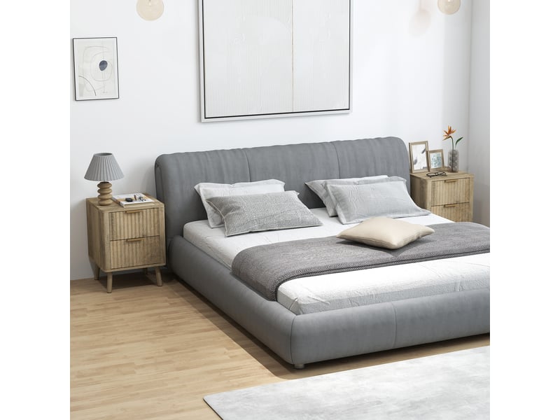  Lot de 2 tables de chevet avec 2 tiroirs cannelés pour chambre à coucher, salon, 40 x 40 x 53 cm, chêne  - Conforama D