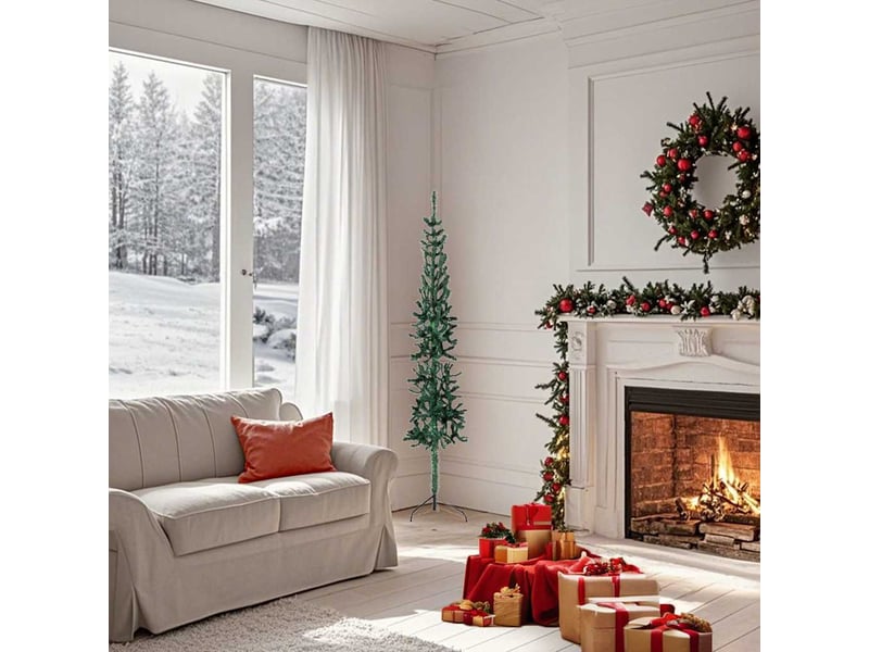  Demi sapin de noël, arbre de noël artificiel mince avec support vert 150 cm  - Conforama A