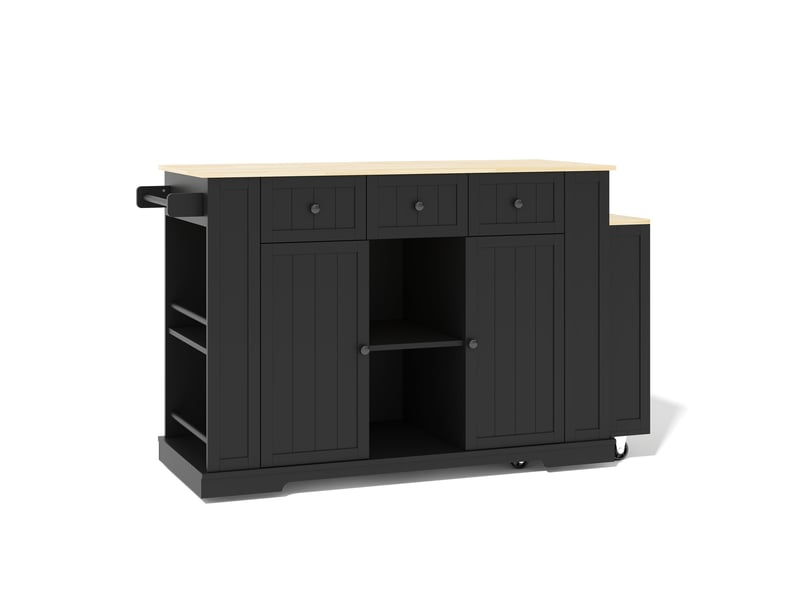  Îlot de cuisine avec table extensible noir et naturel 138-213 x 55 x 93 cm  - Conforama A
