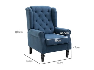 Fauteuil de salon, fauteuil lounge – bleu, avec accoudoirs, pieds bois