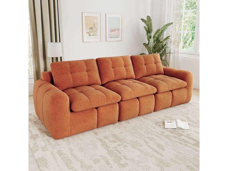  Canapé droit modulable 3 places en chenille orange – 264 x 97 x 68 cm Fay Lum - Conforama D