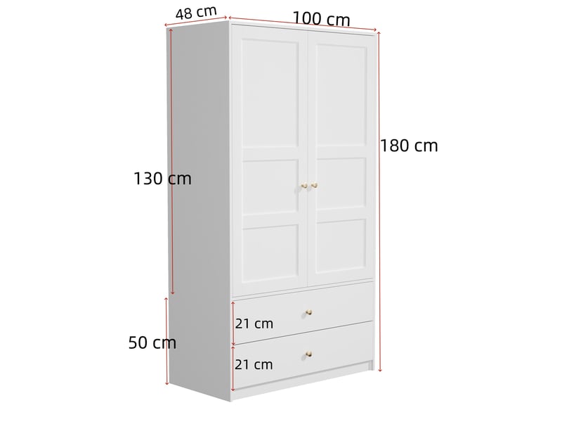 Armoire modenvie 2 portes 2 tiroirs penderie 100 x 48 x 180 cm blanche mdf - Conforama C