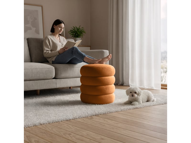 Tabouret en velours avec rangement 42 cm snuggo cuivre SNUGGO - Conforama B