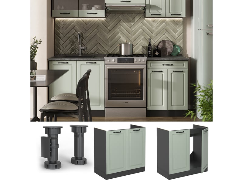  Vicco meuble bas sous-évier, mint campagneanthracite, 80cm sans plan de travail  - Conforama D