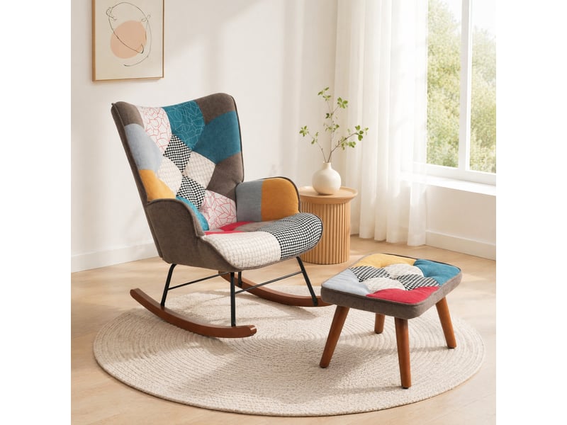  Fauteuil à bascule avec repose-pieds multicolore  - Conforama C