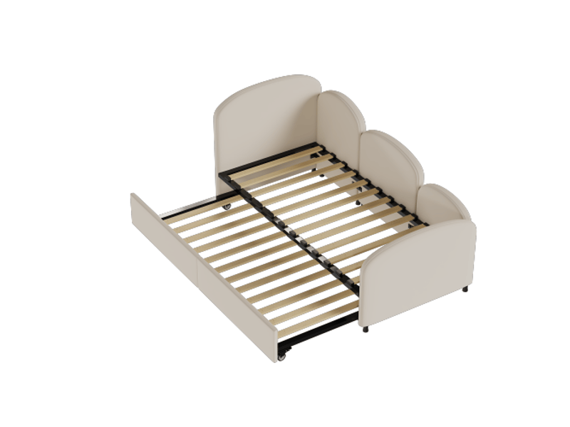  Lit enfant 90x200 cm, avec tiroir et tête de lit, en métal, beige, sans matelas  - Conforama E