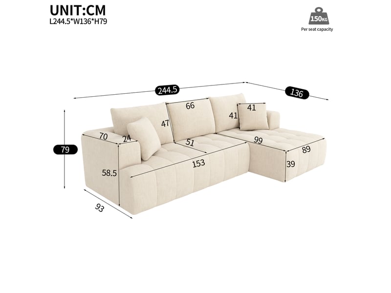  Canapé d'angle modulable 244,5 x 136 x 79 cm – beige – chenille – sans montage – design bas  - Conforama C