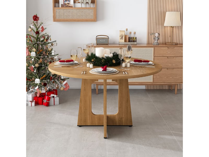 Table à manger ronde 120 cm, 4-6 personnes, plateau mdf effet chêne, table de cuisine et salle à manger - chêne - Conforama E