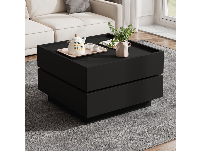  Table basse 60x60x38 cm pivotante panneau de particules noir  - Conforama E