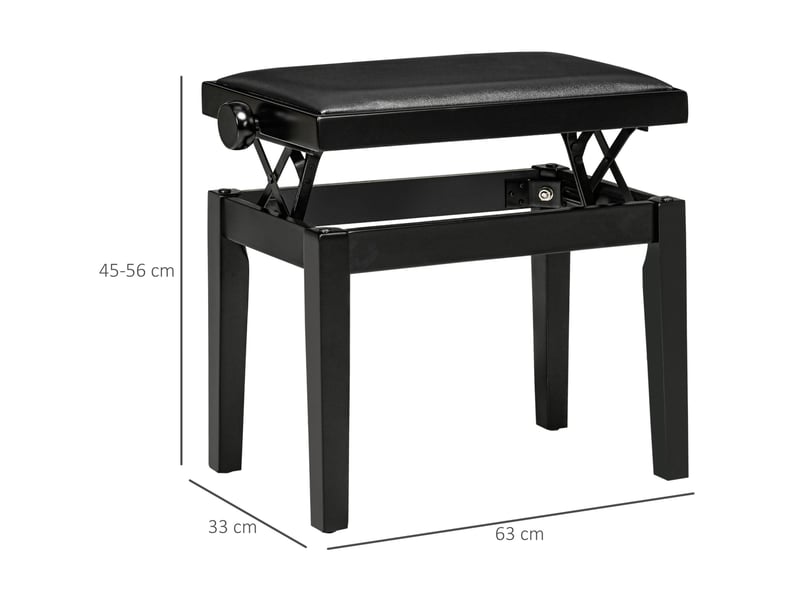  Banquette de piano réglable en hauteur avec coussin en simili cuir et structure en bois, noir, 63 × 33 × 45-56 cm  - Conforama C