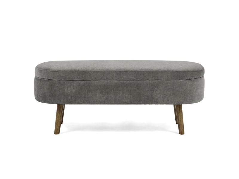 Banc de rangement gris foncé 110 cm en tissu chenille avec coffre et pieds en bois  - Conforama A