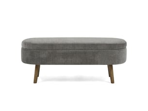 Banc de rangement gris foncé 110 cm en tissu chenille avec coffre et pieds en bois