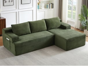 Canapé d'angle réversible convertible <strong>BIQZUYA</strong> <strong></strong> 4 places Velours côtelé vert avec coffre de rangement